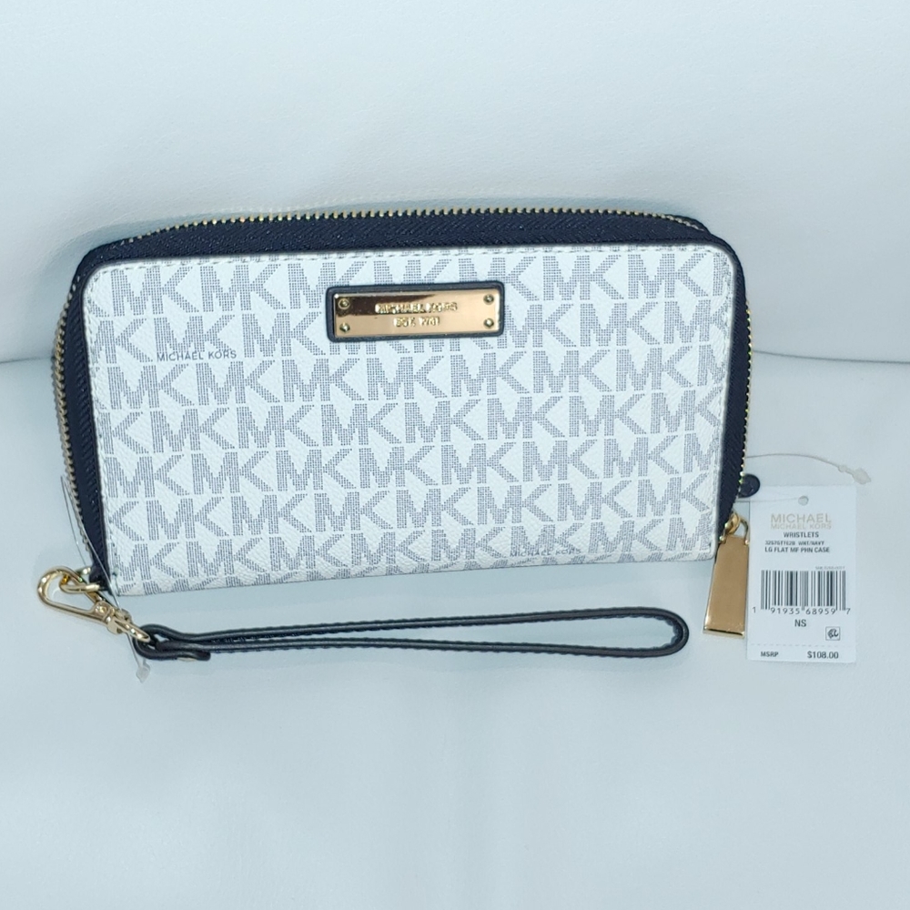Michael Kors wallet navy blue white w/ gold hardwr